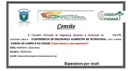 Convocação| I CONFERÊNCIA MUNICIPAL DE SEGURANÇA ALIMENTAR E NUTRICIONAL