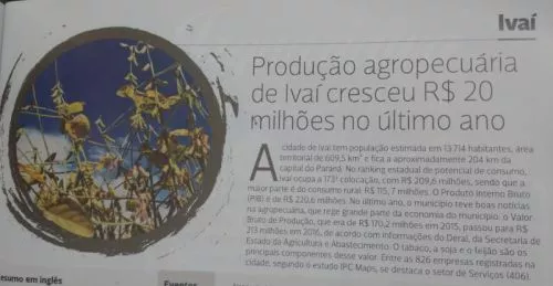 Produção Agropecuária de Ivaí cresceu R$20 milhões no último ano
