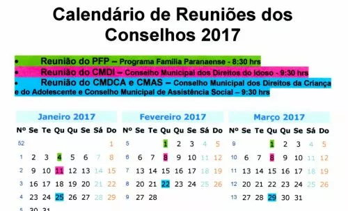CALENDÁRIO DE REUNIÕES DOS CONSELHOS VINCULADOS A SECRETARIA MUNICIPAL DE PROMOÇÃO E ASSISNTÊNCIA SOCIAL