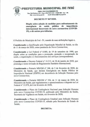 PREFEITO EXPEDE NOVO DECRETO.